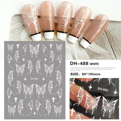 Metalik crni leptir naljepnice za nokte 3D mračni stilski privjesci klizači Čipkana tinta Hvatač snova Mjesec Srce Zvijezda Folija Savjeti za manikuru