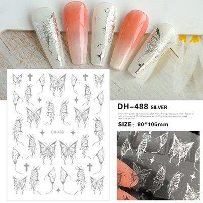 Metalik crni leptir naljepnice za nokte 3D mračni stilski privjesci klizači Čipkana tinta Hvatač snova Mjesec Srce Zvijezda Folija Savjeti za manikuru