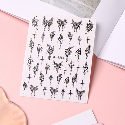 Metalik crni leptir naljepnice za nokte 3D mračni stilski privjesci klizači Čipkana tinta Hvatač snova Mjesec Srce Zvijezda Folija Savjeti za manikuru