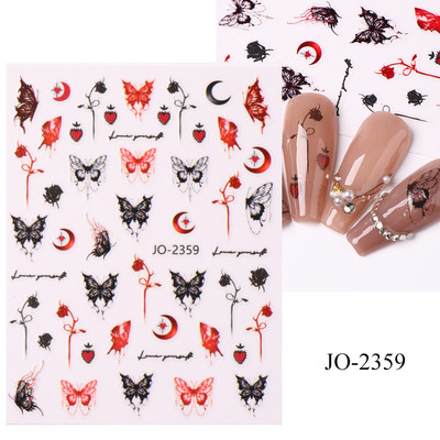 Metalik crni leptir naljepnice za nokte 3D mračni stilski privjesci klizači Čipkana tinta Hvatač snova Mjesec Srce Zvijezda Folija Savjeti za manikuru