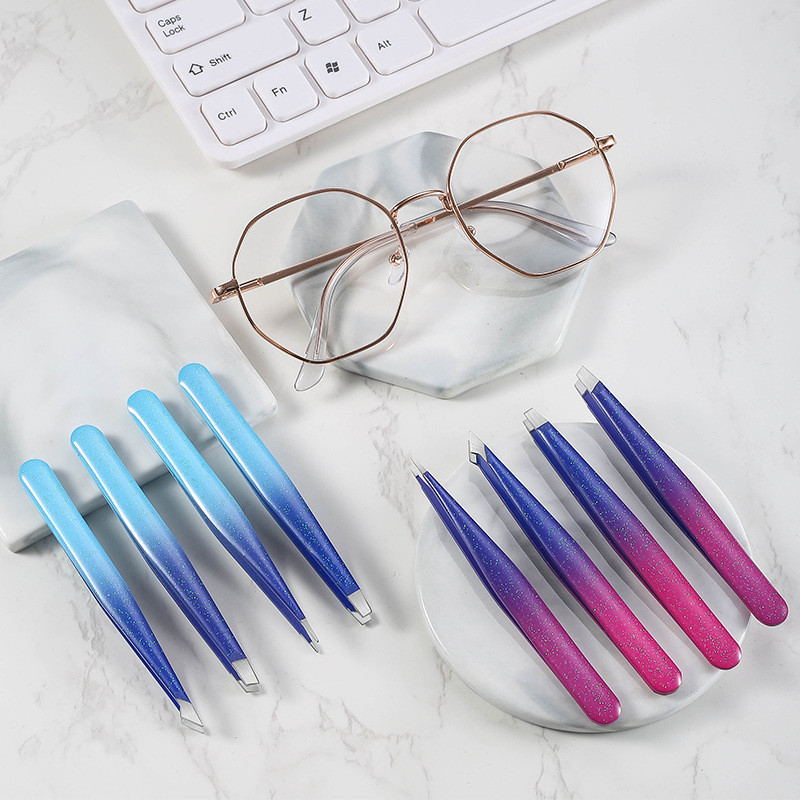 Pensetă de precizie pentru sprâncene în 4 stiluri Extractor de păr fin din oțel inoxidabil Agrafe pentru sprâncene cu vârf plat înclinat Instrumente de machiaj pentru îndepărtarea părului