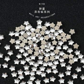100τμχ K9 Fat Star Shaped Diamond 4mm Nail Flat Bottom Diamond Bag Package Nail Water Diamond Star Moon Nail Enhancement