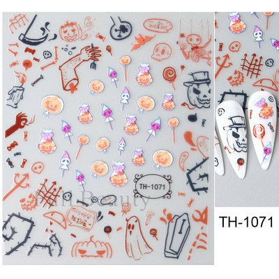 3D melna kaķa nagu uzlīme Gaismas acs spoks galvaskausa slīdņi mirdz tumsā gēla lakas uzlīmes Helovīna nagu mākslas rotājumi