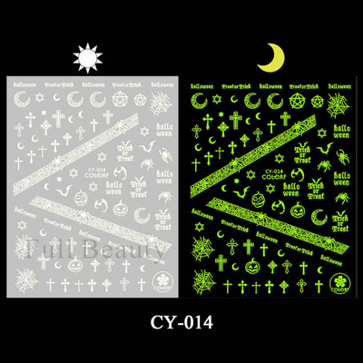 3D melna kaķa nagu uzlīme Gaismas acs spoks galvaskausa slīdņi mirdz tumsā gēla lakas uzlīmes Helovīna nagu mākslas rotājumi