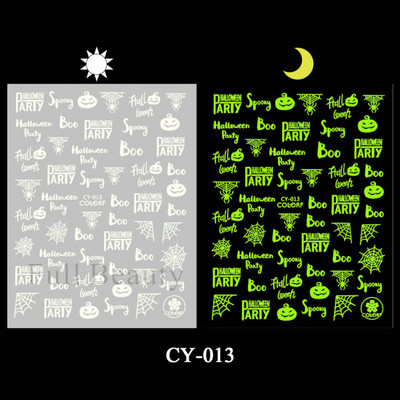 3D melna kaķa nagu uzlīme Gaismas acs spoks galvaskausa slīdņi mirdz tumsā gēla lakas uzlīmes Helovīna nagu mākslas rotājumi