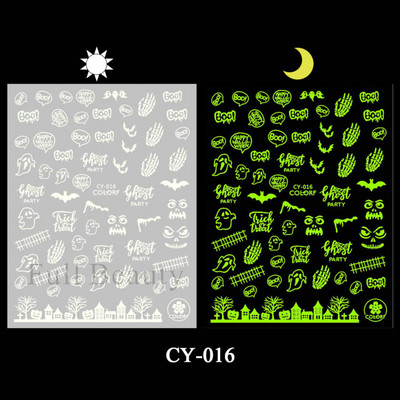 3D melna kaķa nagu uzlīme Gaismas acs spoks galvaskausa slīdņi mirdz tumsā gēla lakas uzlīmes Helovīna nagu mākslas rotājumi