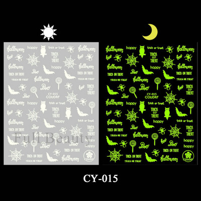 3D melna kaķa nagu uzlīme Gaismas acs spoks galvaskausa slīdņi mirdz tumsā gēla lakas uzlīmes Helovīna nagu mākslas rotājumi