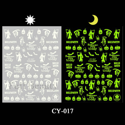 3D melna kaķa nagu uzlīme Gaismas acs spoks galvaskausa slīdņi mirdz tumsā gēla lakas uzlīmes Helovīna nagu mākslas rotājumi