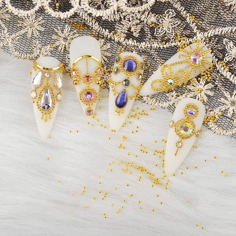 3 kaste, metāla nagu mākslas pērlītes, manikīra aksesuāri, amatniecības rīks — 3 g nail Art, mini nerūsējošā tērauda krelles komplekts