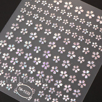 3D лазерен стикер за нокти с цвете на сакура Холографски фолиа Стикери Змийска звезда Сърце Залепващи плъзгачи Черешов цвят Маникюр LATH-1035