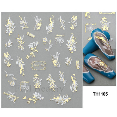 3D Laser Sakura Flower Nail Sticker Folii holografice Decalcomani Snake Star Heart Sliders adezivi Flori de cires Manichiura LATH-1035