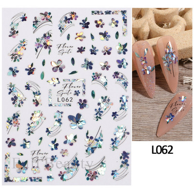 3D Laser Sakura Flower Nail Sticker Folii holografice Decalcomani Snake Star Heart Sliders adezivi Flori de cires Manichiura LATH-1035