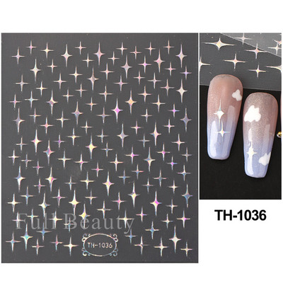 3D Laser Sakura Flower Nail Sticker Folii holografice Decalcomani Snake Star Heart Sliders adezivi Flori de cires Manichiura LATH-1035