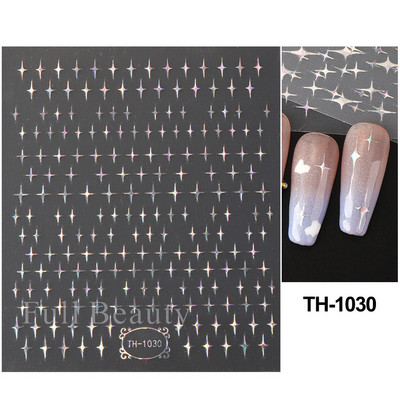 3D Laser Sakura Flower Nail Sticker Folii holografice Decalcomani Snake Star Heart Sliders adezivi Flori de cires Manichiura LATH-1035