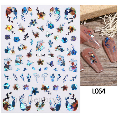3D Laser Sakura Flower Nail Sticker Folii holografice Decalcomani Snake Star Heart Sliders adezivi Flori de cires Manichiura LATH-1035