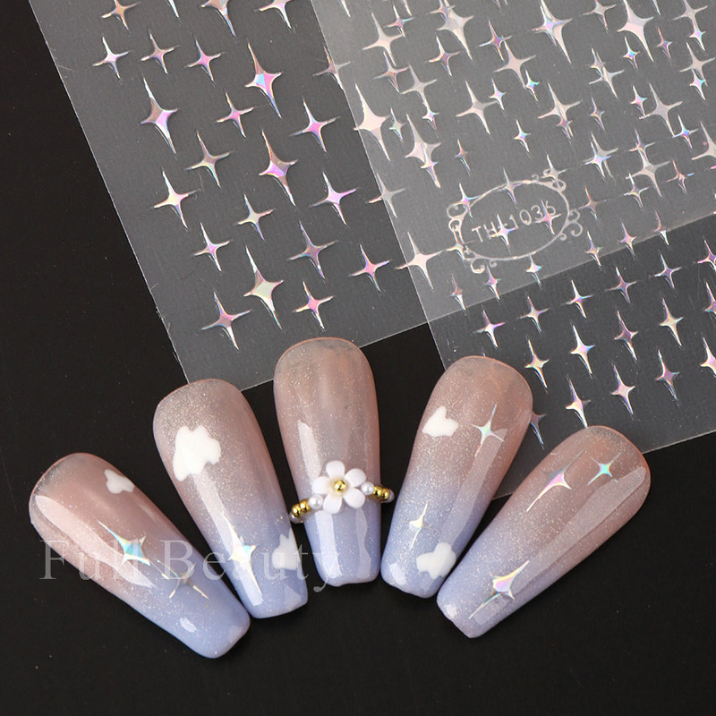 3D Laser Sakura Flower Nail Sticker Folii holografice Decalcomani Snake Star Heart Sliders adezivi Flori de cires Manichiura LATH-1035
