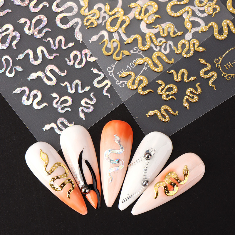 3D Laser Sakura Flower Nail Sticker Folii holografice Decalcomani Snake Star Heart Sliders adezivi Flori de cires Manichiura LATH-1035