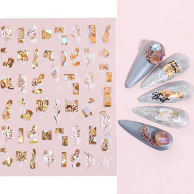 1Gb Melns Zelts Lapas Naglas Mākslas Uzlīme Hologrāfiska Ziedu Lāzera Šķēles Nagu folijas Uzlīmes Padomi Manikīra Dekorācijas LYCJ028-036