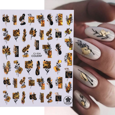 1Gb Melns Zelts Lapas Naglas Mākslas Uzlīme Hologrāfiska Ziedu Lāzera Šķēles Nagu folijas Uzlīmes Padomi Manikīra Dekorācijas LYCJ028-036