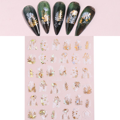 1Gb Melns Zelts Lapas Naglas Mākslas Uzlīme Hologrāfiska Ziedu Lāzera Šķēles Nagu folijas Uzlīmes Padomi Manikīra Dekorācijas LYCJ028-036