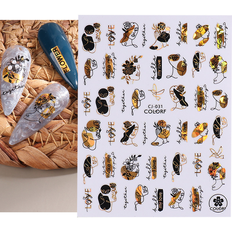 1Gb Melns Zelts Lapas Naglas Mākslas Uzlīme Hologrāfiska Ziedu Lāzera Šķēles Nagu folijas Uzlīmes Padomi Manikīra Dekorācijas LYCJ028-036