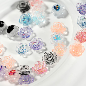 100 τμχ Resin Glitter Rose Flatback Flower Rhinestone Gem Αρυλική Camellia Κοσμήματα Γάμου Φιγούρα Απλικέ Χειροτεχνίες DIY Nail Art *