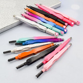 3 vienā Augstas precizitātes uzacu pincetes Profesionāls uzacu trimeris ar suku bārdas noņemšanai, skropstas skropstu pieaudzēšanas pincetes