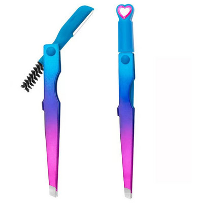 3 vienā Augstas precizitātes uzacu pincetes Profesionāls uzacu trimeris ar suku bārdas noņemšanai, skropstas skropstu pieaudzēšanas pincetes