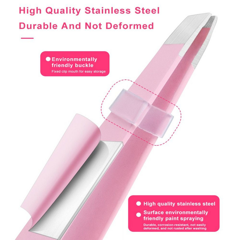 3 vienā Augstas precizitātes uzacu pincetes Profesionāls uzacu trimeris ar suku bārdas noņemšanai, skropstas skropstu pieaudzēšanas pincetes