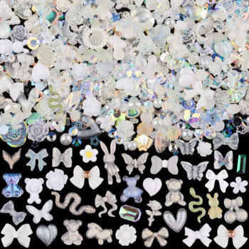 100 τμχ Ακρυλικό φιόγκο πεταλούδα αρκουδάκι Flower Heart Crown Nail Charms with AB Nail Rhinestones Crystals Πολύτιμοι λίθοι για εκπληκτική τέχνη νυχιών