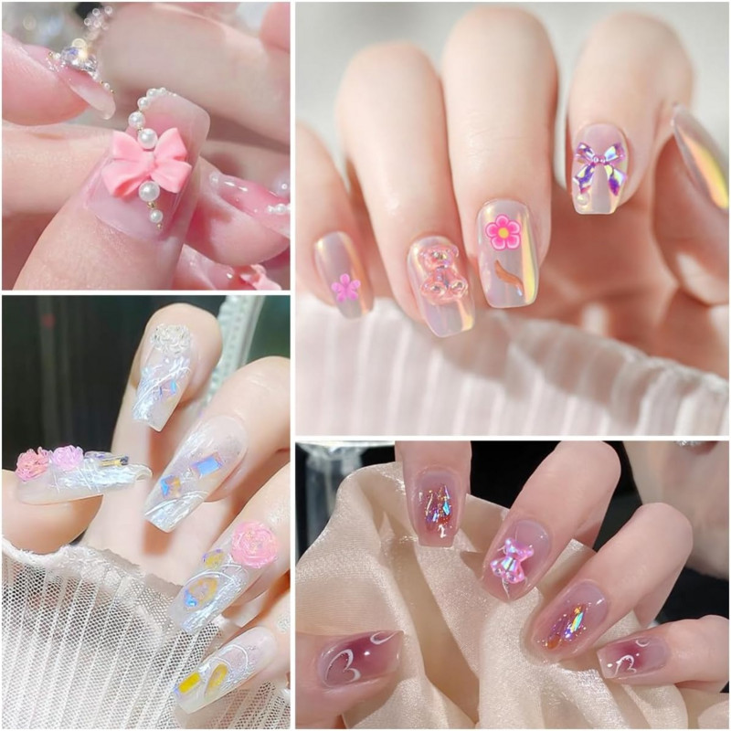 100 kom akrilnih leptir mašna medvjed cvijet srce kruna privjesci za nokte s AB kamenčićima za nokte Kristali dragulji za zadivljujuću umjetnost noktiju