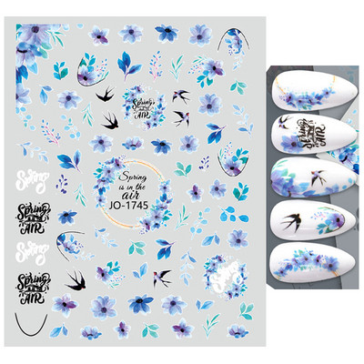 3D Blue Butterfly Līmējošās Uzlīmes Nagu mākslas dekorēšana Lāzera Ziedi Lapas Nagu Uzlīmes Nagu mākslas piederumi Nagu daļas