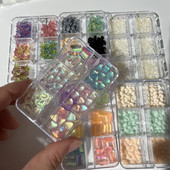 6Girds/Box Aurora Nail Art Rhinestone 3D Resin Love-Heart/Butterfly/Bow Nagu Decoration DIY Jauktu krāsu manikīra kristāls