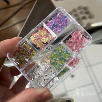 6 Girds/Box Aurora Nail Art Rhinestone 3D Resin Love-Heart/Butterfly/Bow Nail Decoration Направи си сам Смесени цветове Маникюр Crystal