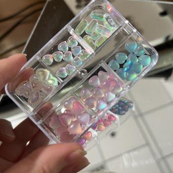 6Girds/Box Aurora Nail Art Rhinestone 3D Ρητίνη Love-Heart/Butterfly/Bow Nail Decoration DIY Mixed Colors Manicure Crystal