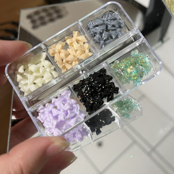 6Girds/Box Aurora Nail Art Rhinestone 3D Ρητίνη Love-Heart/Butterfly/Bow Nail Decoration DIY Mixed Colors Manicure Crystal