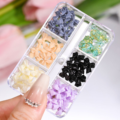 6Girds/Box Aurora Nail Art Rhinestone 3D Resin Love-Heart/Butterfly/Bow Nagu Decoration DIY Jauktu krāsu manikīra kristāls