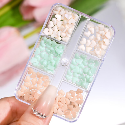 6Girds/Box Aurora Nail Art Rhinestone 3D Resin Love-Heart/Butterfly/Bow Nagu Decoration DIY Jauktu krāsu manikīra kristāls