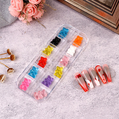 6Girds/Box Aurora Nail Art Rhinestone 3D Resin Love-Heart/Butterfly/Bow Nagu Decoration DIY Jauktu krāsu manikīra kristāls