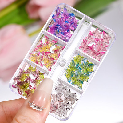 6Girds/Box Aurora Nail Art Rhinestone 3D Resin Love-Heart/Butterfly/Bow Nagu Decoration DIY Jauktu krāsu manikīra kristāls