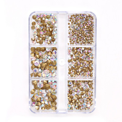 6Girds/Box Aurora Nail Art Rhinestone 3D Resin Love-Heart/Butterfly/Bow Nagu Decoration DIY Jauktu krāsu manikīra kristāls