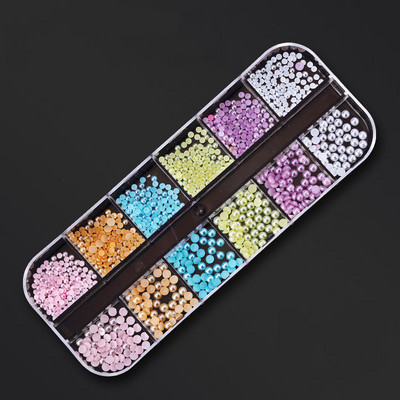 12 režģa/kastītes jaukta dizaina metāla piekariņi 3D zelta/sudraba Micro Reviet/kristāla nagu mākslas rotājumi vasaras manikīra aksesuāriem