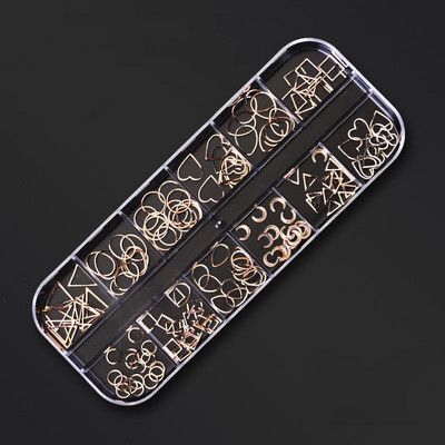 12 režģa/kastītes jaukta dizaina metāla piekariņi 3D zelta/sudraba Micro Reviet/kristāla nagu mākslas rotājumi vasaras manikīra aksesuāriem