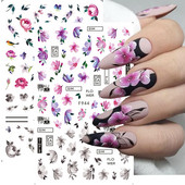 3D naljepnice za nokte Cvijeće Ružičasto Ljubičasta Akvarel Tinta Cvijeće Listovi Geometrijske linije Latice Naljepnice za Nail Art Manikura Dekoracija