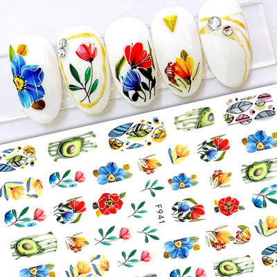 3D naljepnice za nokte Cvijeće Ružičasto Ljubičasta Akvarel Tinta Cvijeće Listovi Geometrijske linije Latice Naljepnice za Nail Art Manikura Dekoracija