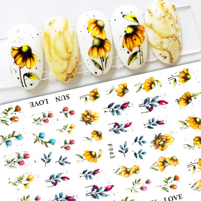3D naljepnice za nokte Cvijeće Ružičasto Ljubičasta Akvarel Tinta Cvijeće Listovi Geometrijske linije Latice Naljepnice za Nail Art Manikura Dekoracija