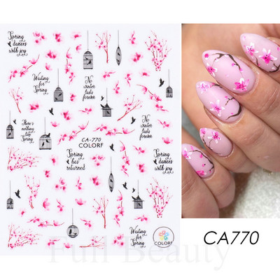 3D naljepnice za nokte Cvijeće Ružičasto Ljubičasta Akvarel Tinta Cvijeće Listovi Geometrijske linije Latice Naljepnice za Nail Art Manikura Dekoracija