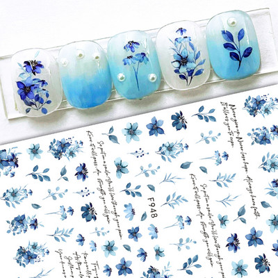 3D naljepnice za nokte Cvijeće Ružičasto Ljubičasta Akvarel Tinta Cvijeće Listovi Geometrijske linije Latice Naljepnice za Nail Art Manikura Dekoracija