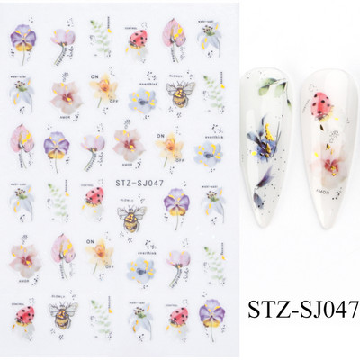 3D naljepnice za nokte Cvijeće Ružičasto Ljubičasta Akvarel Tinta Cvijeće Listovi Geometrijske linije Latice Naljepnice za Nail Art Manikura Dekoracija