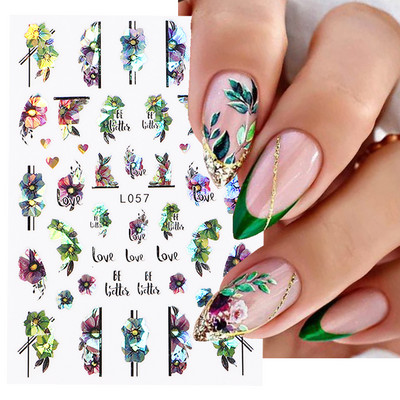 3D naljepnice za nokte Cvijeće Ružičasto Ljubičasta Akvarel Tinta Cvijeće Listovi Geometrijske linije Latice Naljepnice za Nail Art Manikura Dekoracija